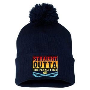 Straight Outta The Penalty Box Funny Hockey Gift Pom Pom 12in Knit Beanie