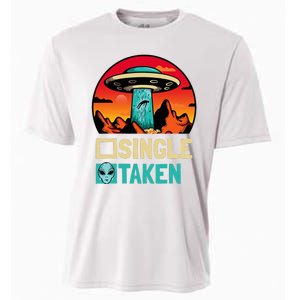 Single Or Taken Funny Alien Ufo ValentineS Day Cooling Performance Crew T-Shirt