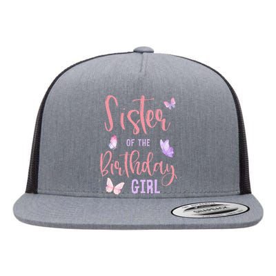 Sister of The Birthday Butterfly Party Matching Family Flat Bill Trucker Hat