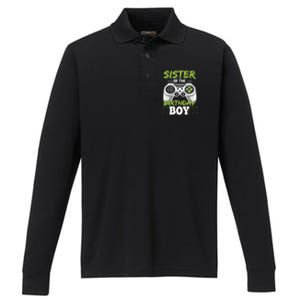 Sister Of The Birthday Boy Matching Video Game Birthday Gift Performance Long Sleeve Polo