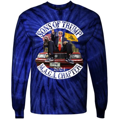 Sons Of Trump Maga Chapter 2024 With Pitbull Car Tie-Dye Long Sleeve Shirt