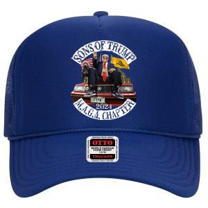 Sons Of Trump Maga Chapter 2024 With Pitbull Car High Crown Mesh Back Trucker Hat