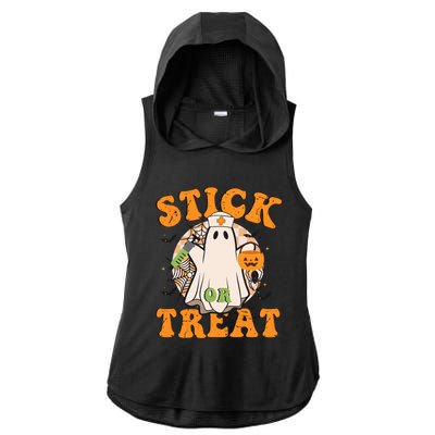 Stick Or Treat Funny Halloween Nurse Ladies PosiCharge Tri-Blend Wicking Draft Hoodie Tank