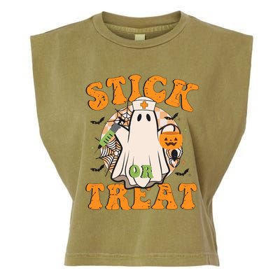 Stick Or Treat Funny Halloween Nurse Garment-Dyed Women's Muscle Tee