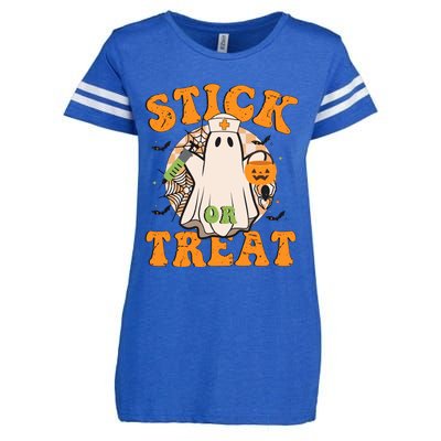 Stick Or Treat Funny Halloween Nurse Enza Ladies Jersey Football T-Shirt