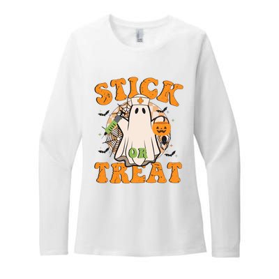 Stick Or Treat Funny Halloween Nurse Womens CVC Long Sleeve Shirt