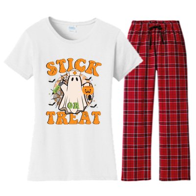 Stick Or Treat Funny Halloween Nurse Women's Flannel Pajama Set