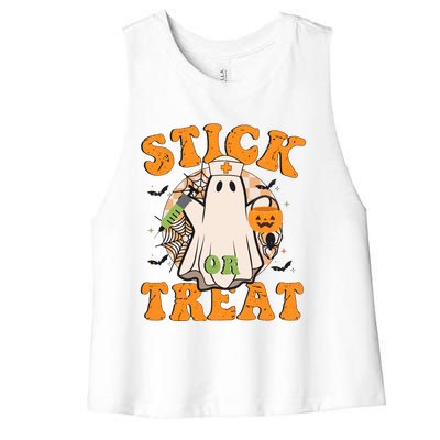 Stick Or Treat Funny Halloween Nurse Women's Racerback Cropped Tank