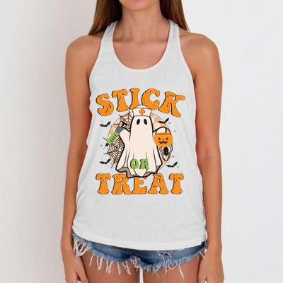 Stick Or Treat Funny Halloween Nurse Women's Knotted Racerback Tank