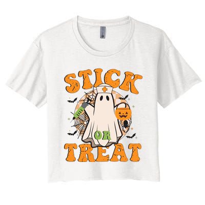 Stick Or Treat Funny Halloween Nurse Women's Crop Top Tee