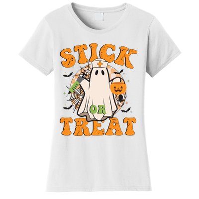 Stick Or Treat Funny Halloween Nurse Women's T-Shirt