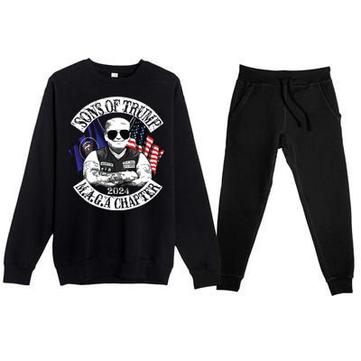 Sons Of Trump Maga Chapter 2024 Biker For Trump Premium Crewneck Sweatsuit Set