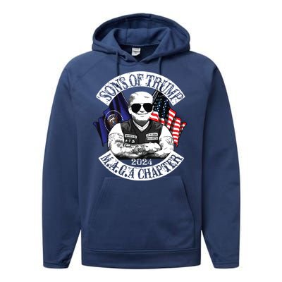 Sons Of Trump Maga Chapter 2024 Biker For Trump Performance Fleece Hoodie