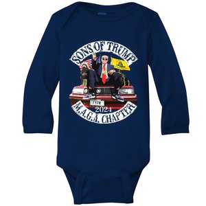 Sons Of Trump Maga Chapter 2024 With Pitbull Car On Back Baby Long Sleeve Bodysuit