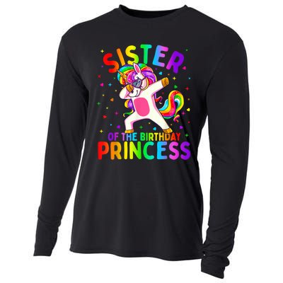 Sister Of The Birthday Princess Girl Dabbing Unicorn Cooling Performance Long Sleeve Crew