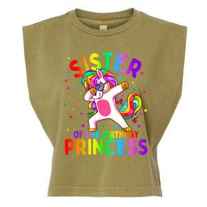 Sister Of The Birthday Princess Girl Dabbing Unicorn Garment-Dyed Women's Muscle Tee