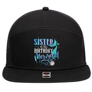 Sister Of The Birthday Mermaid Family Matching Party Squad 7 Panel Mesh Trucker Snapback Hat