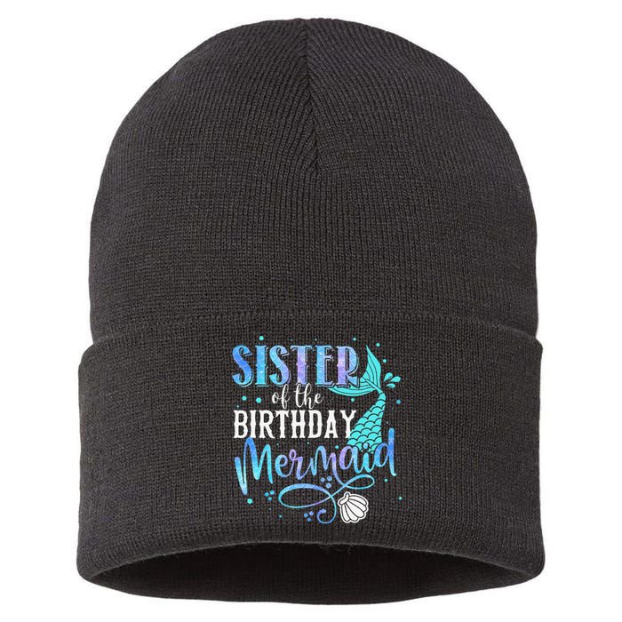 Sister Of The Birthday Mermaid Family Matching Party Squad Sustainable Knit Beanie