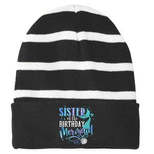 Sister Of The Birthday Mermaid Family Matching Party Squad Striped Beanie with Solid Band