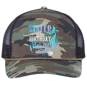 Sister Of The Birthday Mermaid Family Matching Party Squad Retro Rope Trucker Hat Cap