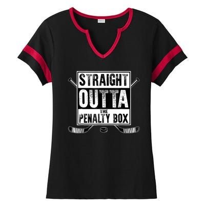 Straight Outta The Penalty Box Hockey Ladies Halftime Notch Neck Tee