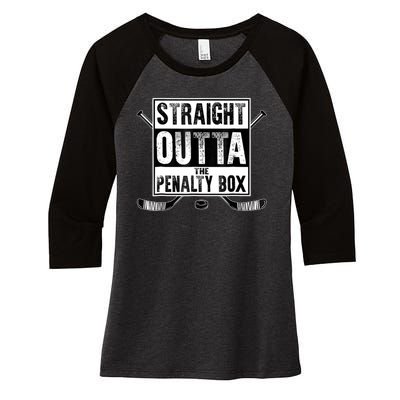 Straight Outta The Penalty Box Hockey Women's Tri-Blend 3/4-Sleeve Raglan Shirt