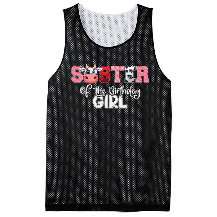 Sister of The Birthday  Cow Family Cow Farm Matching Mesh Reversible Basketball Jersey Tank