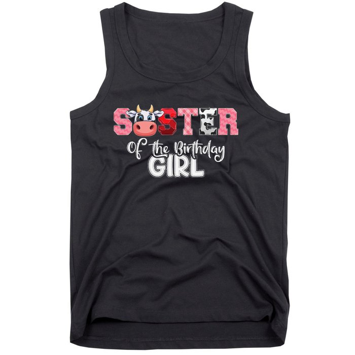 Sister of The Birthday  Cow Family Cow Farm Matching Tank Top