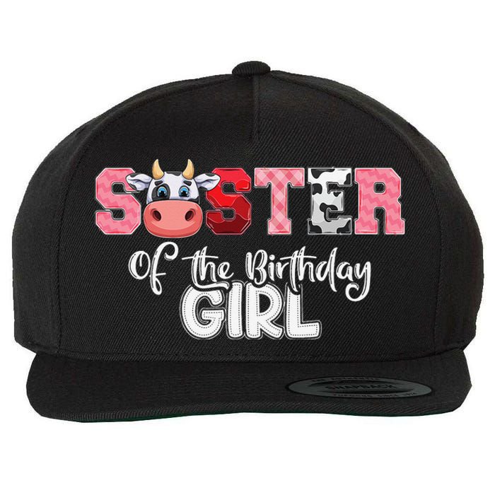 Sister of The Birthday  Cow Family Cow Farm Matching Wool Snapback Cap