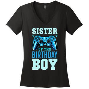 Sister of the Birthday Matching Video Gamer Birthday Women's V-Neck T-Shirt