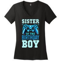 Sister of the Birthday Matching Video Gamer Birthday Women's V-Neck T-Shirt