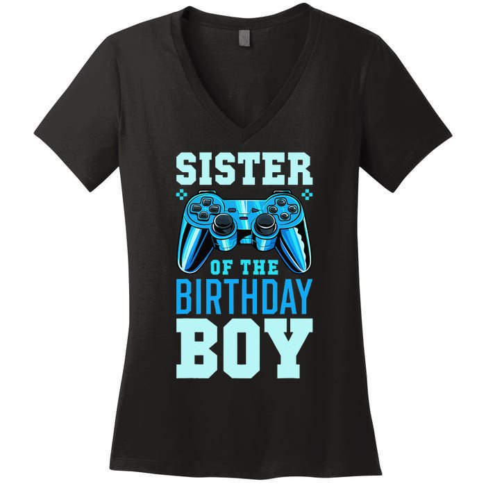 Sister of the Birthday Matching Video Gamer Birthday Women's V-Neck T-Shirt