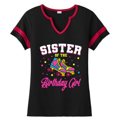 Sister Of The Birthday Girl Roller Skates Bday Skating Party Ladies Halftime Notch Neck Tee