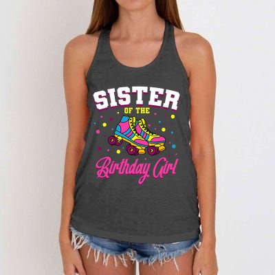 Sister Of The Birthday Girl Roller Skates Bday Skating Party Women's Knotted Racerback Tank