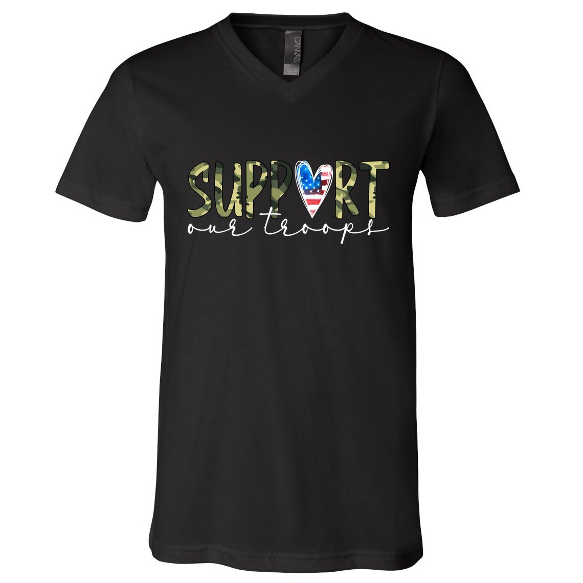 Support Our Trooper Usa Heart V-Neck T-Shirt