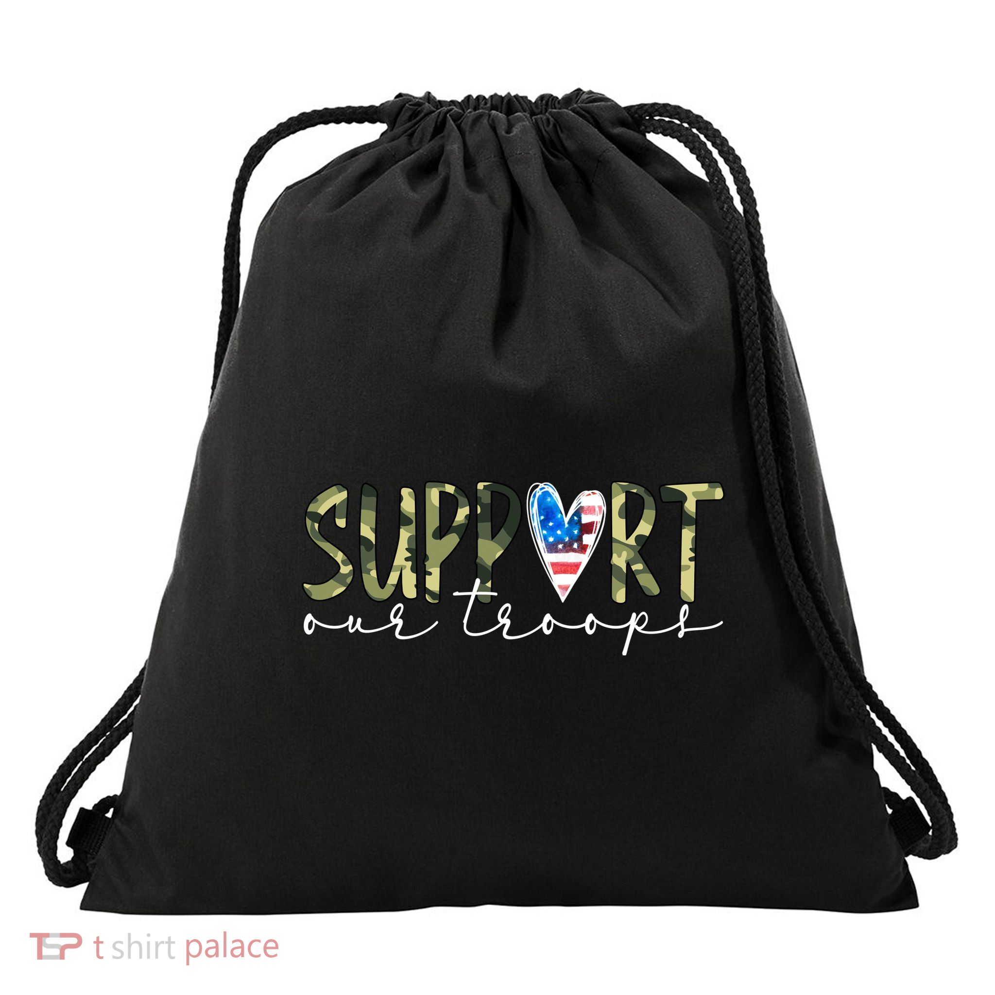 Support Our Trooper Usa Heart Drawstring Bag