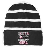 Sister Of The Birthday Girl Farm Cow Sister 1st Striped Beanie with Solid Band