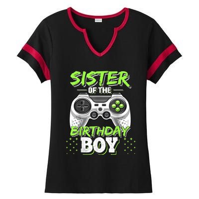 Sister Of The Birthday Boy Matching Video Game Birthday Gift Ladies Halftime Notch Neck Tee