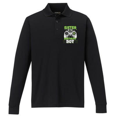 Sister Of The Birthday Boy Matching Video Game Birthday Gift Performance Long Sleeve Polo