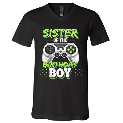 Sister Of The Birthday Boy Matching Video Game Birthday Gift V-Neck T-Shirt