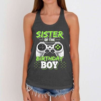 Sister Of The Birthday Boy Matching Video Game Birthday Gift Women's Knotted Racerback Tank