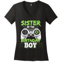 Sister Of The Birthday Boy Matching Video Game Birthday Gift Women's V-Neck T-Shirt