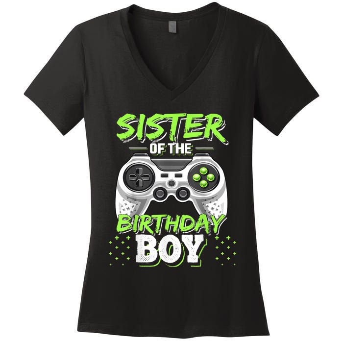 Sister Of The Birthday Boy Matching Video Game Birthday Gift Women's V-Neck T-Shirt