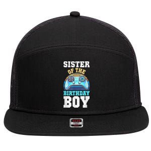 Sister Of The Birthday Boy Matching Video Gamer Birthday 7 Panel Mesh Trucker Snapback Hat