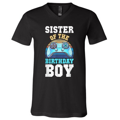 Sister Of The Birthday Boy Matching Video Gamer Birthday V-Neck T-Shirt