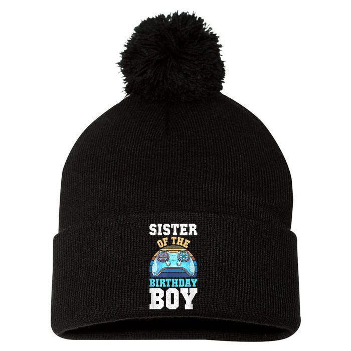 Sister Of The Birthday Boy Matching Video Gamer Birthday Pom Pom 12in Knit Beanie