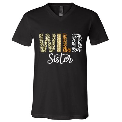 Sister Of The Wild One Zoo Birthday Safari Jungle Animal Sis V-Neck T-Shirt