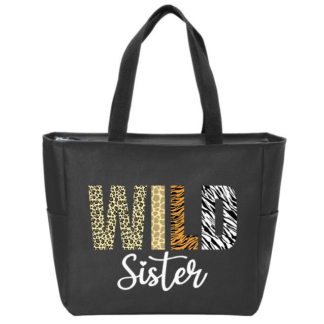 Sister Of The Wild One Zoo Birthday Safari Jungle Animal Sis Zip Tote Bag