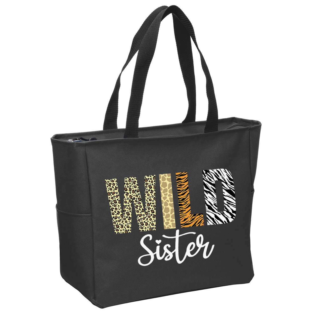 Sister Of The Wild One Zoo Birthday Safari Jungle Animal Sis Zip Tote Bag