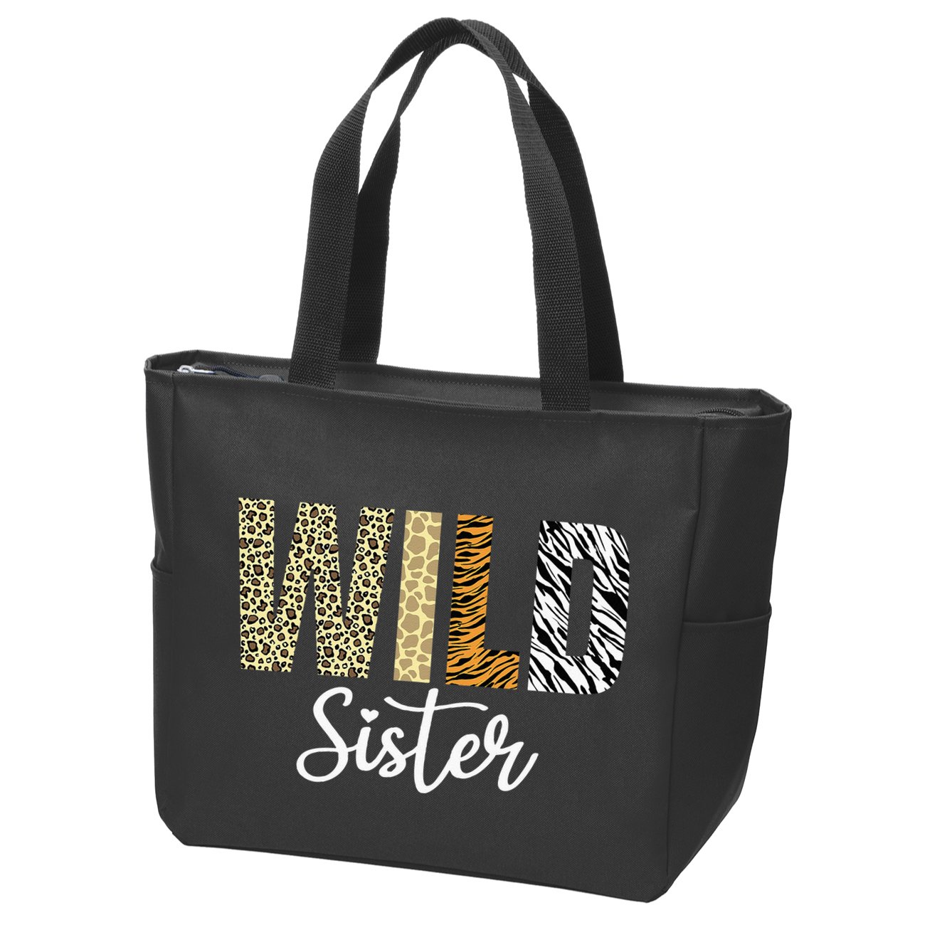 Sister Of The Wild One Zoo Birthday Safari Jungle Animal Sis Zip Tote Bag